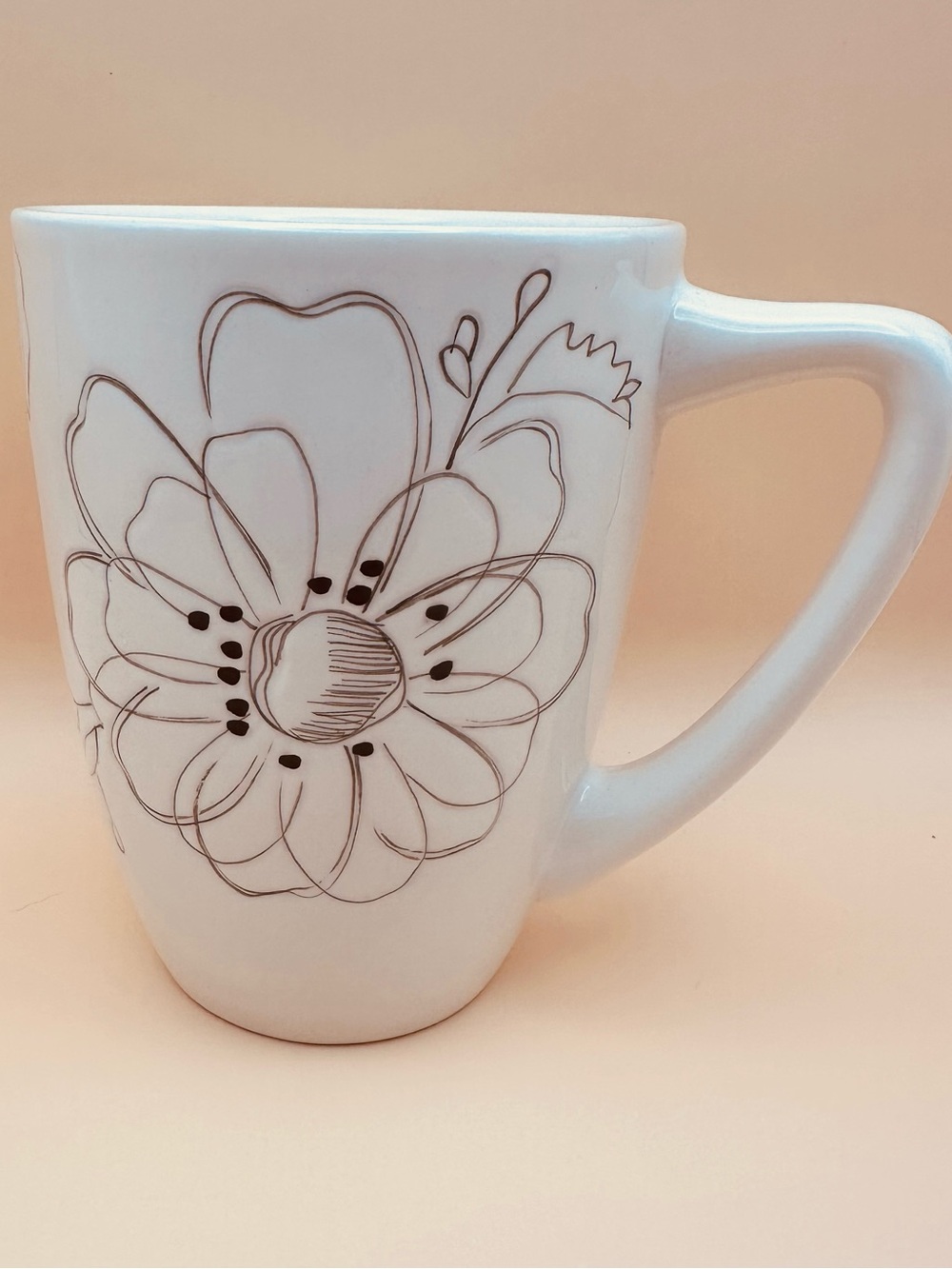 Laurie Gates Felicity Coffee Mug White Ceramic Black Floral Sketch Fine Stonewar